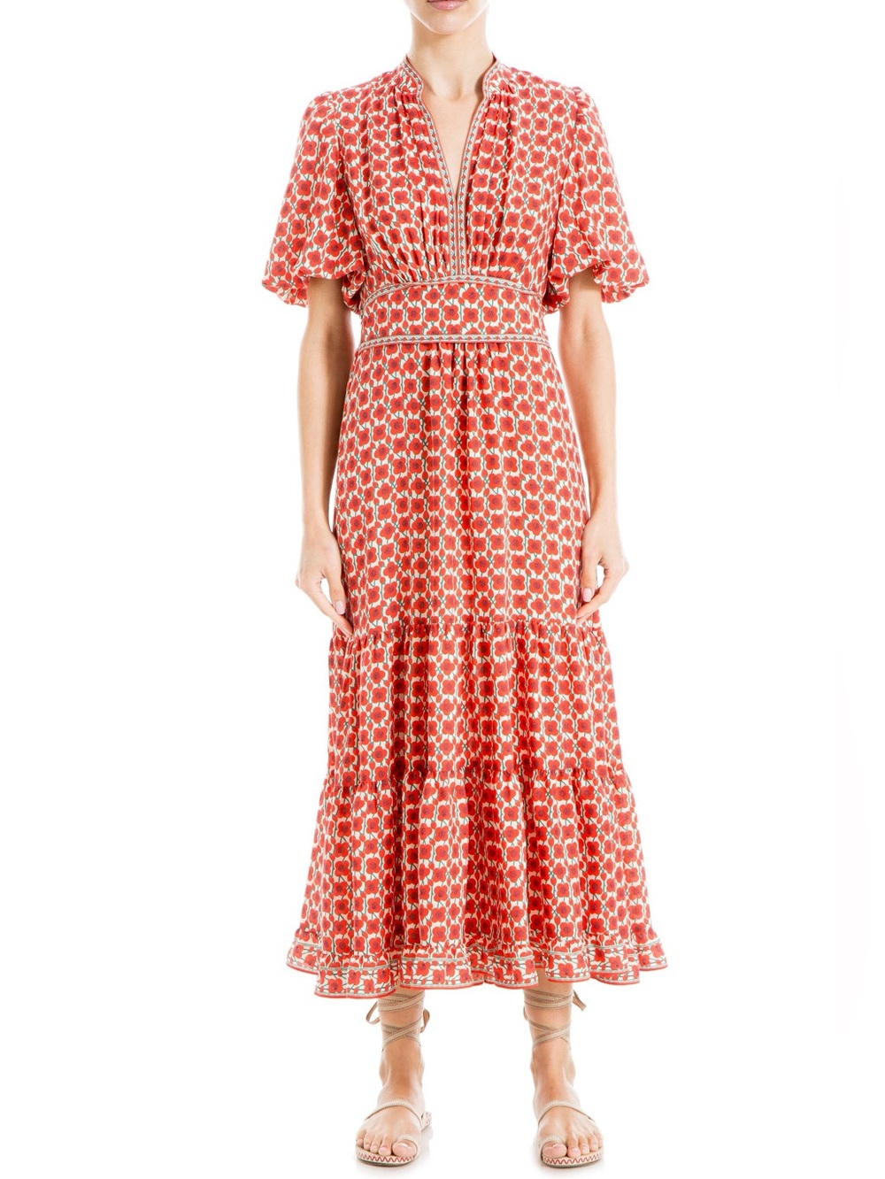 Max Studio Flutter Sleeve Tiered Maxi Dress  Plus XL